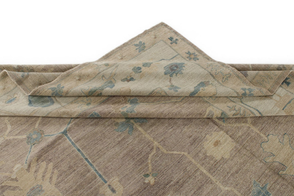 12x15 Brown and Ivory Turkish Oushak Rug