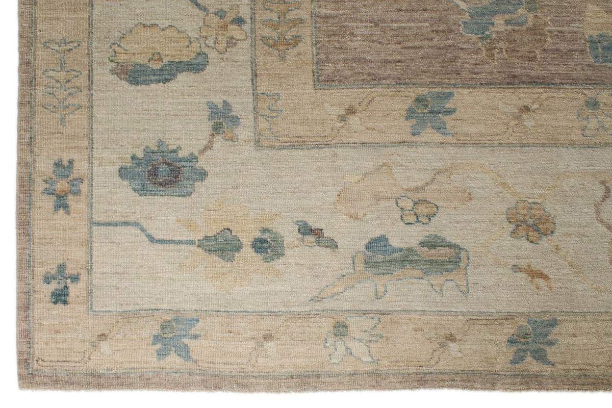 12x15 Brown and Ivory Turkish Oushak Rug