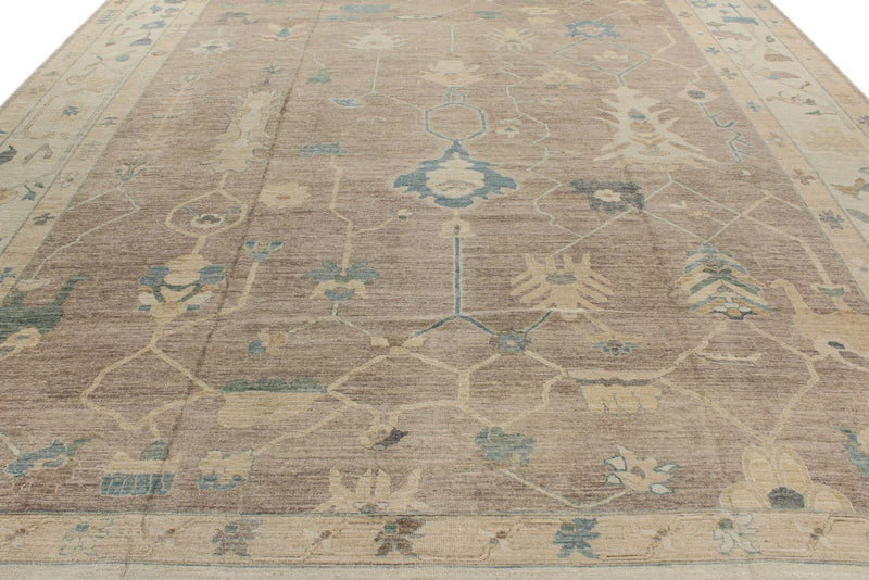 12x15 Brown and Ivory Turkish Oushak Rug