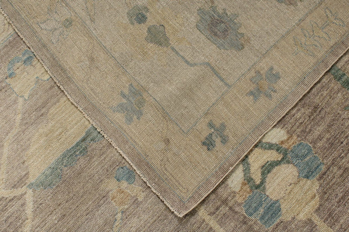 12x15 Brown and Ivory Turkish Oushak Rug