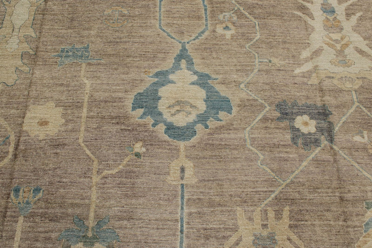 12x15 Brown and Ivory Turkish Oushak Rug
