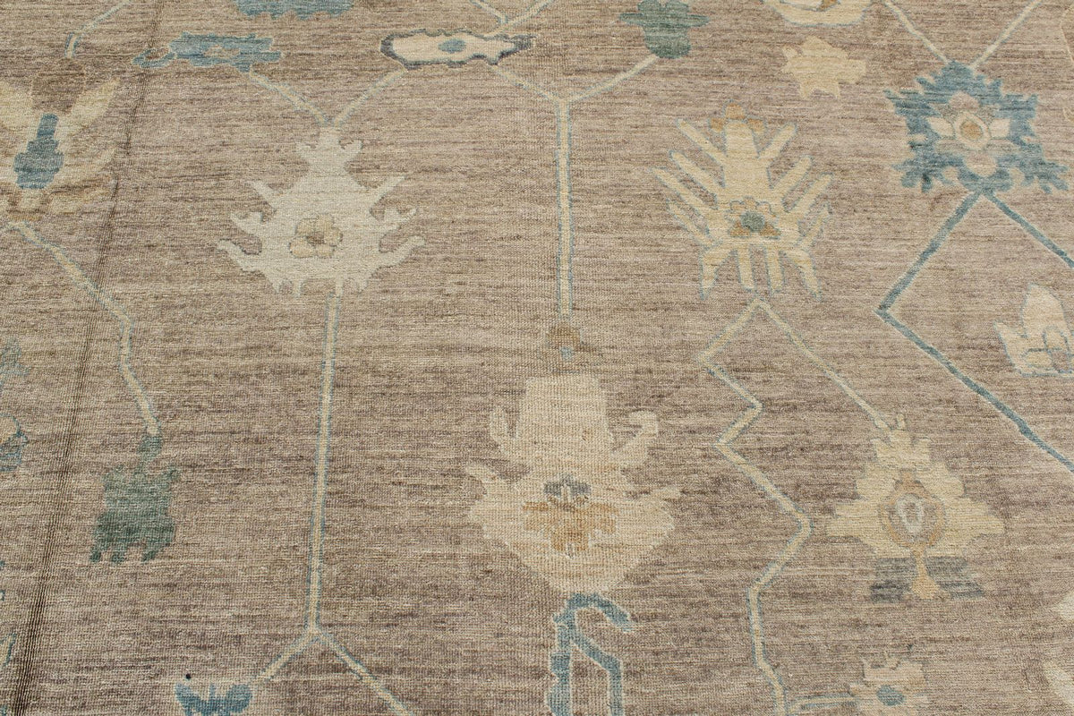12x15 Brown and Ivory Turkish Oushak Rug