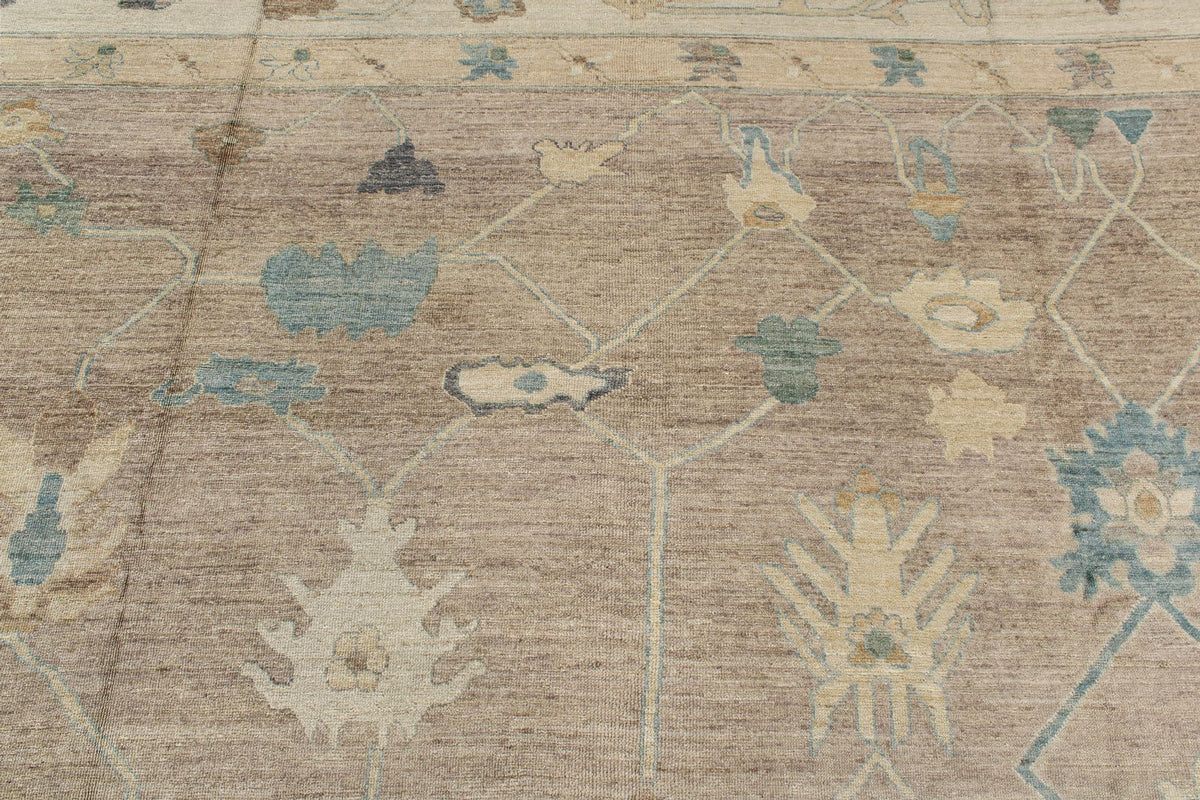 12x15 Brown and Ivory Turkish Oushak Rug