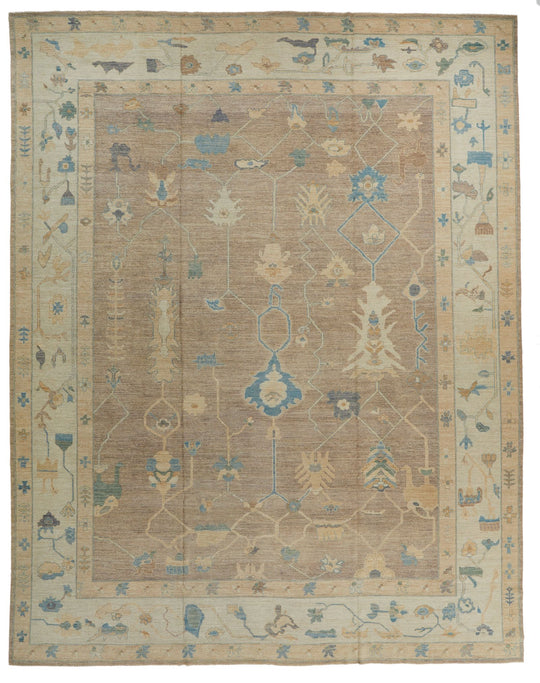 12x15 Brown and Ivory Turkish Oushak Rug