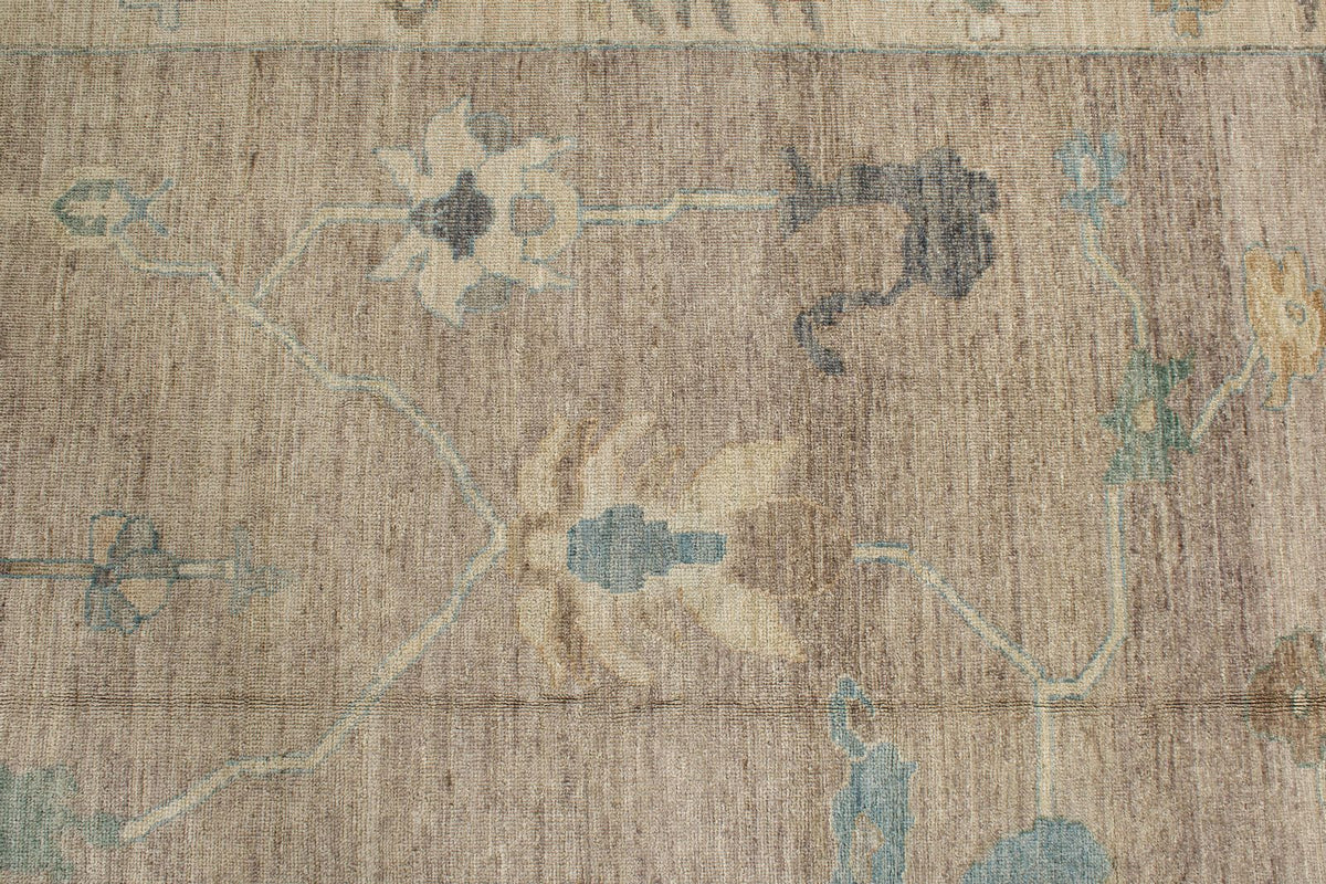 12x15 Brown and Ivory Turkish Oushak Rug