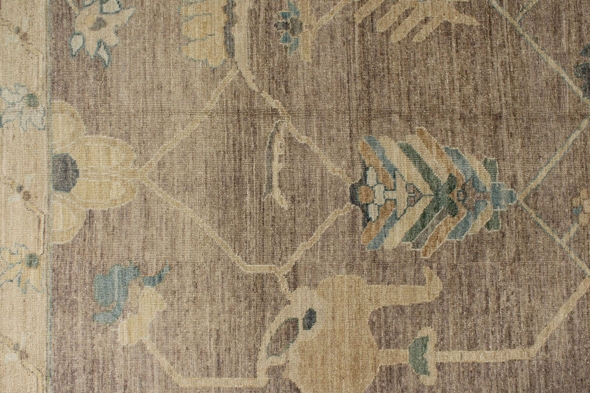 12x15 Brown and Ivory Turkish Oushak Rug