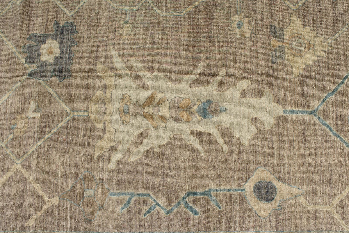 12x15 Brown and Ivory Turkish Oushak Rug
