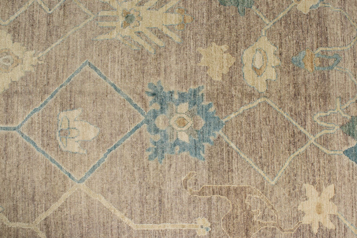 12x15 Brown and Ivory Turkish Oushak Rug