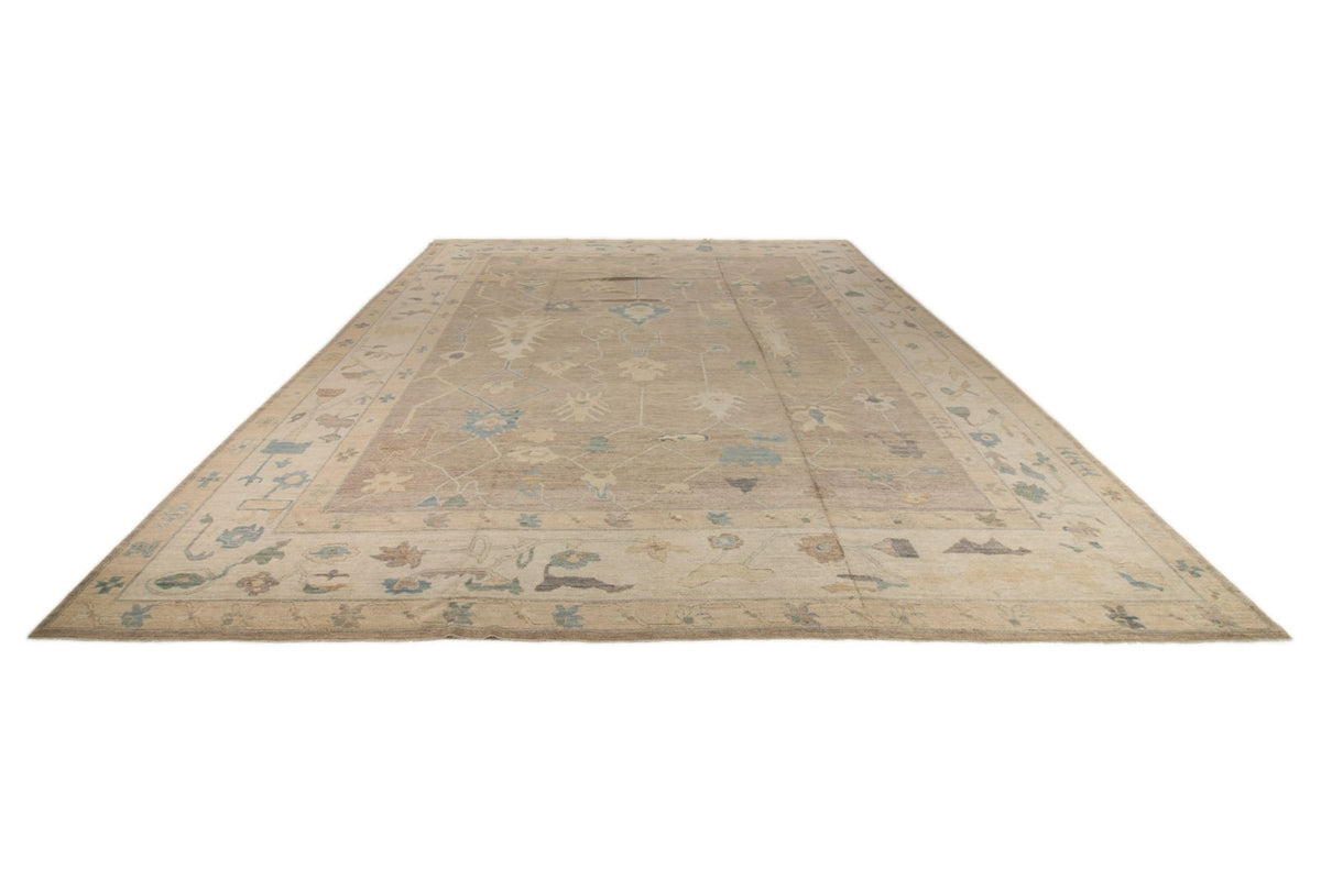 12x15 Brown and Ivory Turkish Oushak Rug