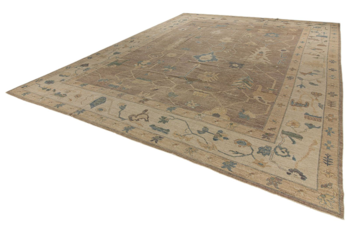 12x15 Brown and Ivory Turkish Oushak Rug