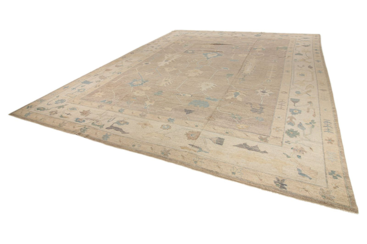 12x15 Brown and Ivory Turkish Oushak Rug