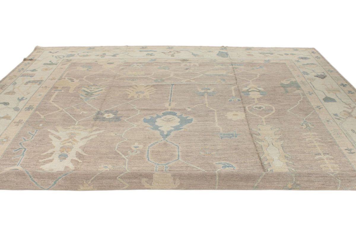 12x15 Brown and Ivory Turkish Oushak Rug