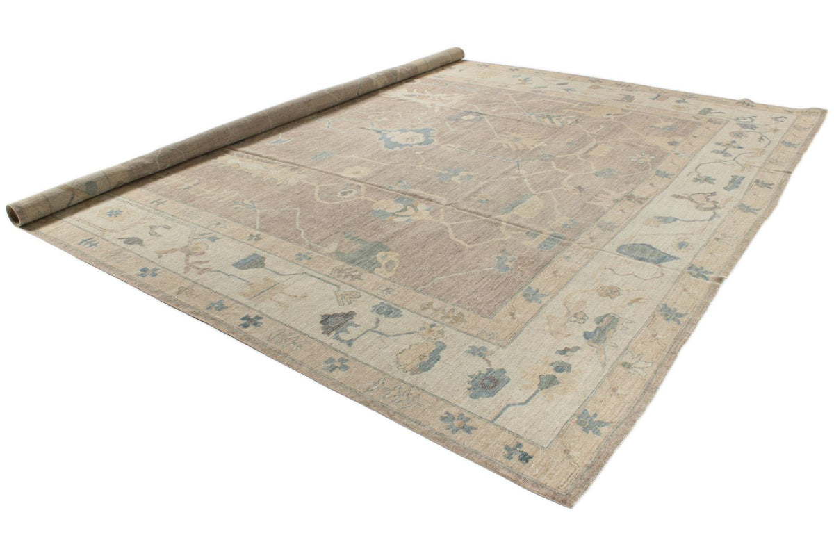 12x15 Brown and Ivory Turkish Oushak Rug