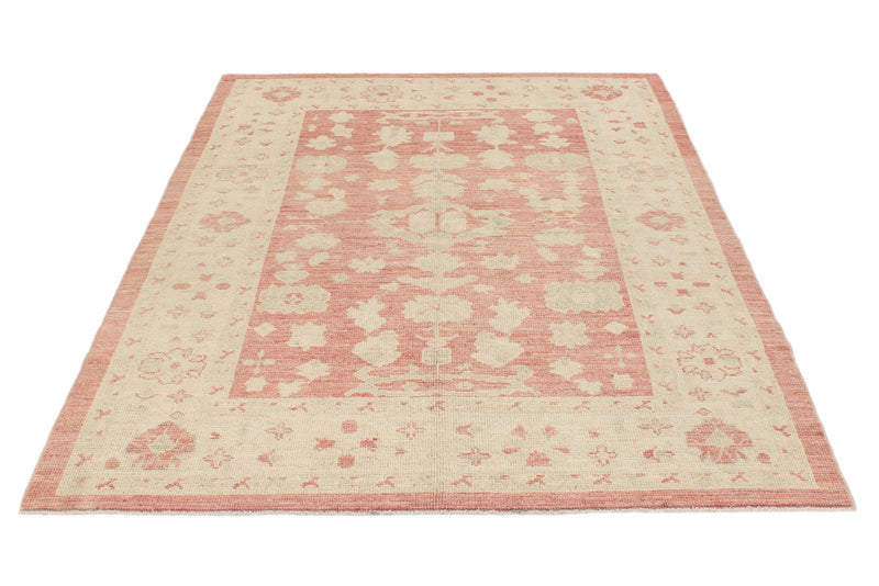 5x7 Red and Beige Turkish Oushak Rug