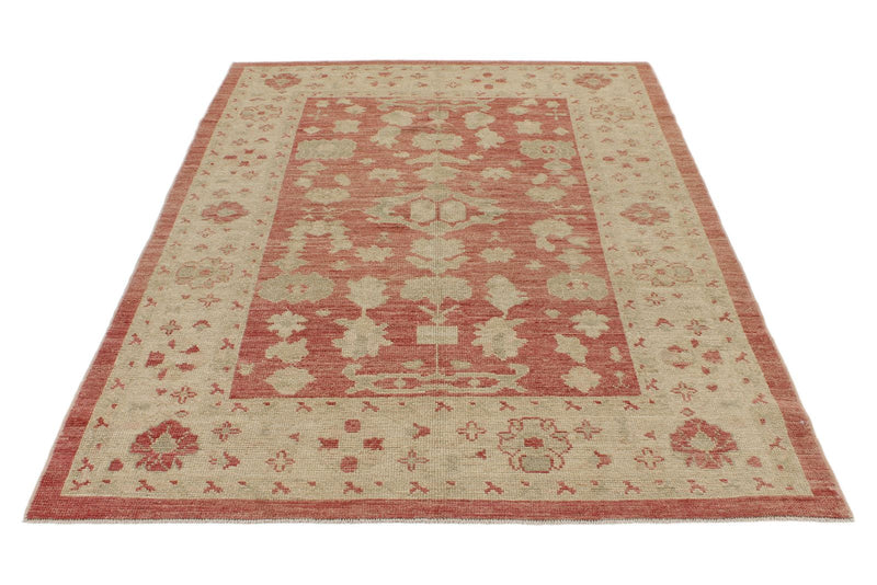 5x7 Red and Beige Turkish Oushak Rug