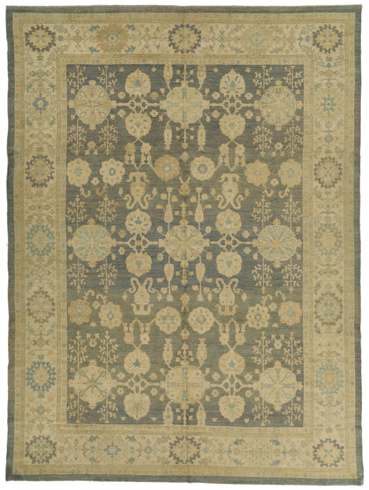 11x14 Navy and Ivory Turkish Oushak Rug