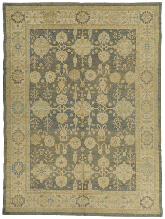 11x14 Navy and Ivory Turkish Oushak Rug