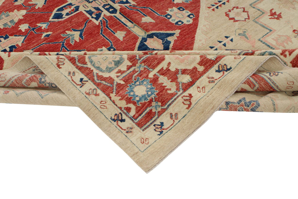 9x12 Ivory and Red Turkish Oushak Rug