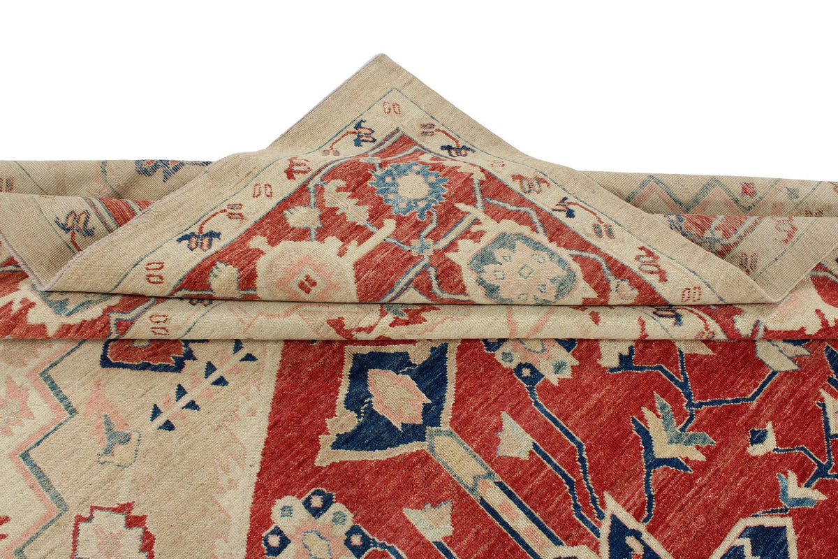 9x12 Ivory and Red Turkish Oushak Rug
