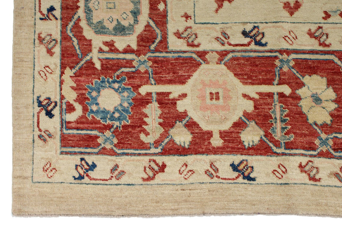 9x12 Ivory and Red Turkish Oushak Rug