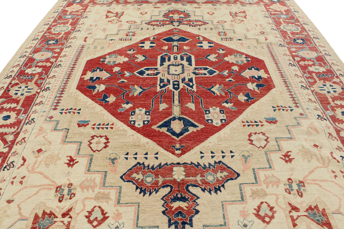 9x12 Ivory and Red Turkish Oushak Rug