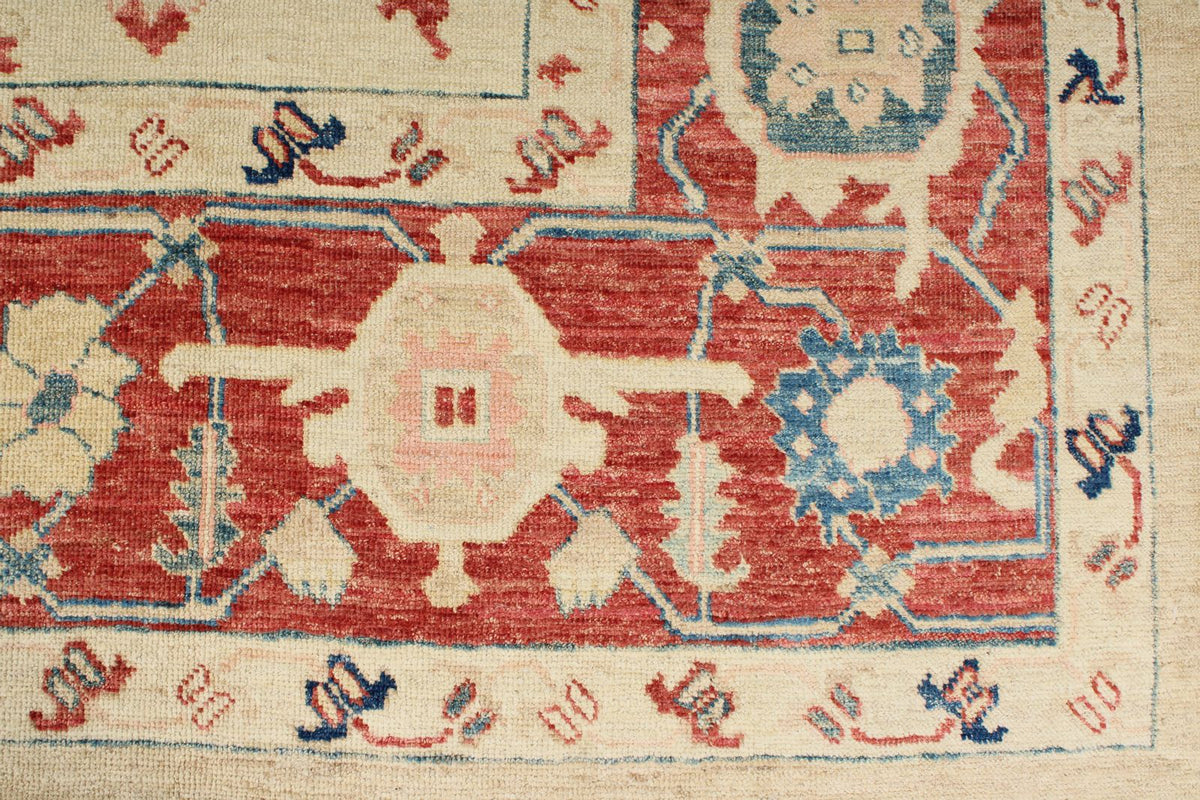 9x12 Ivory and Red Turkish Oushak Rug