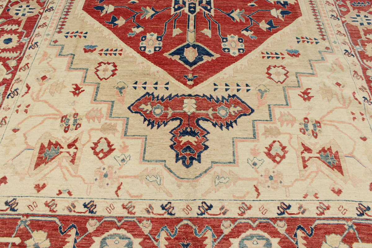 9x12 Ivory and Red Turkish Oushak Rug