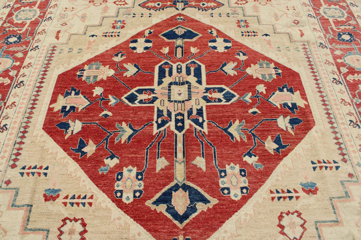 9x12 Ivory and Red Turkish Oushak Rug