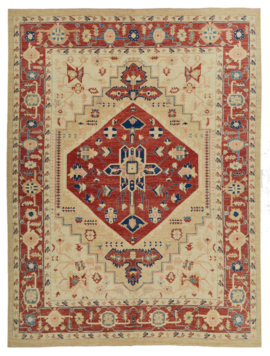 9x12 Ivory and Red Turkish Oushak Rug