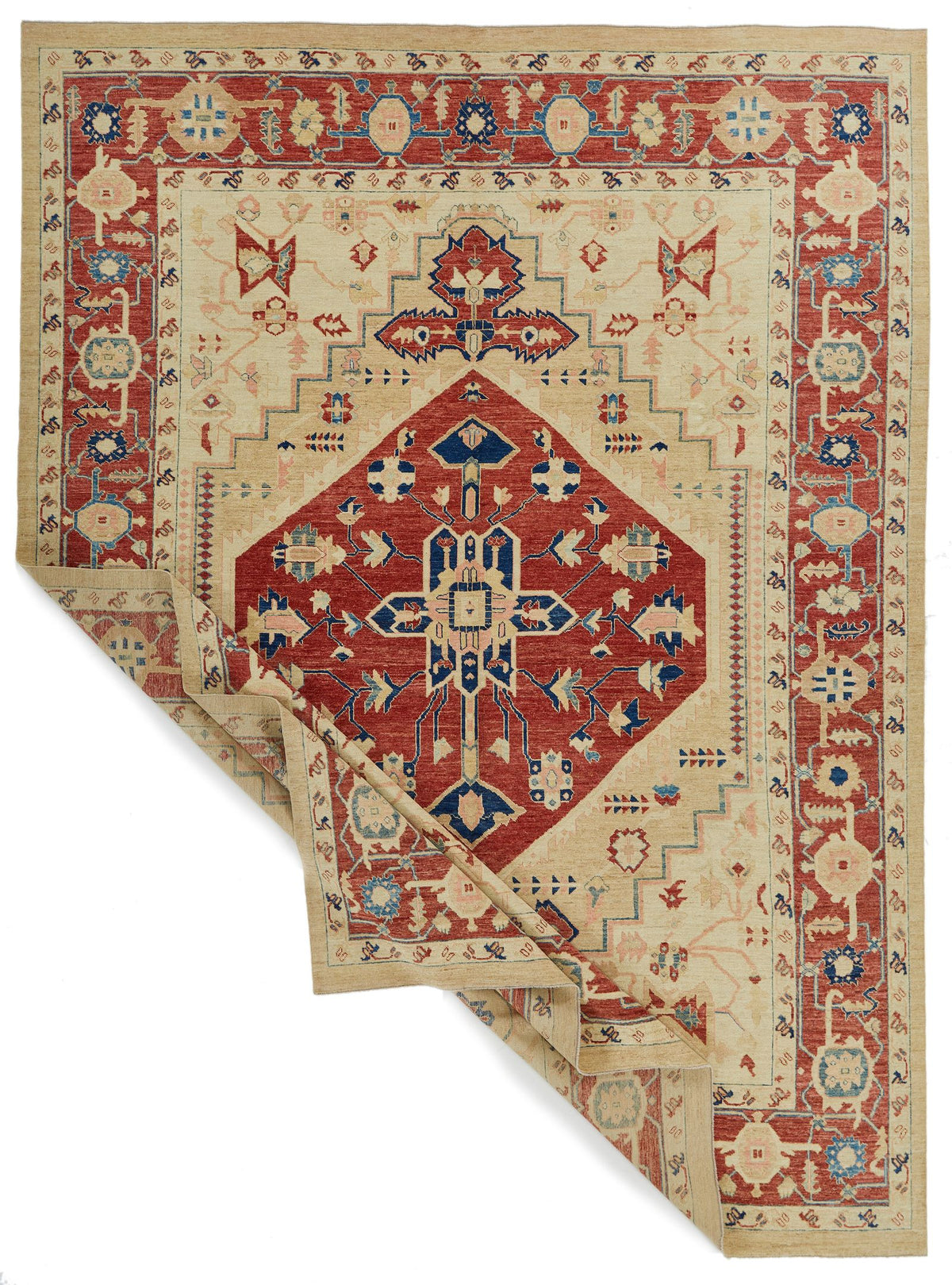 9x12 Ivory and Red Turkish Oushak Rug