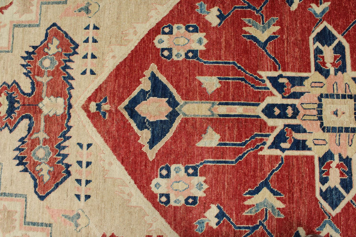 9x12 Ivory and Red Turkish Oushak Rug