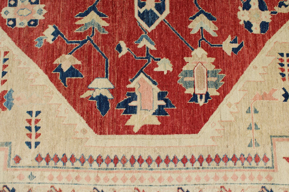 9x12 Ivory and Red Turkish Oushak Rug
