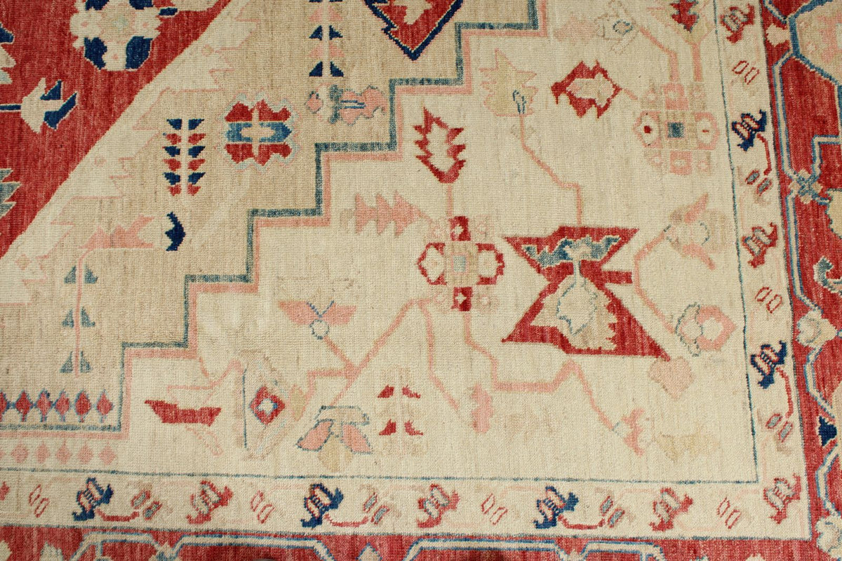 9x12 Ivory and Red Turkish Oushak Rug
