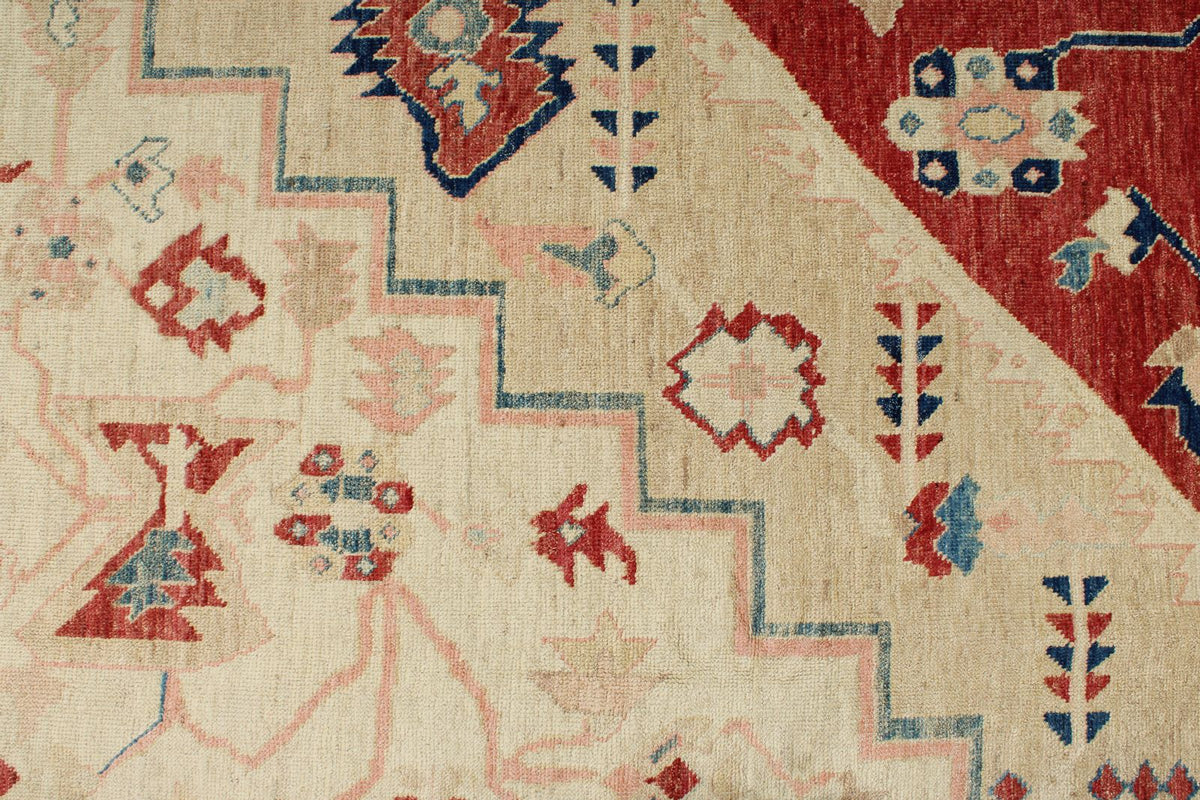 9x12 Ivory and Red Turkish Oushak Rug