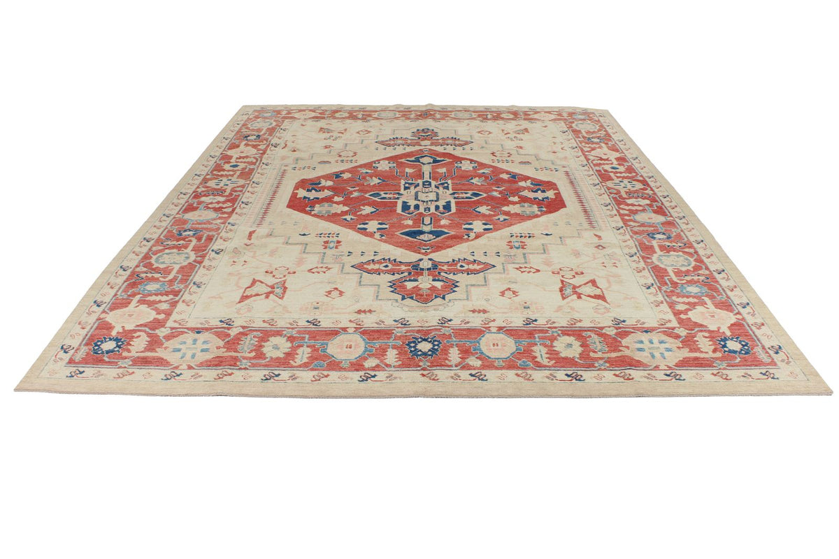 9x12 Ivory and Red Turkish Oushak Rug