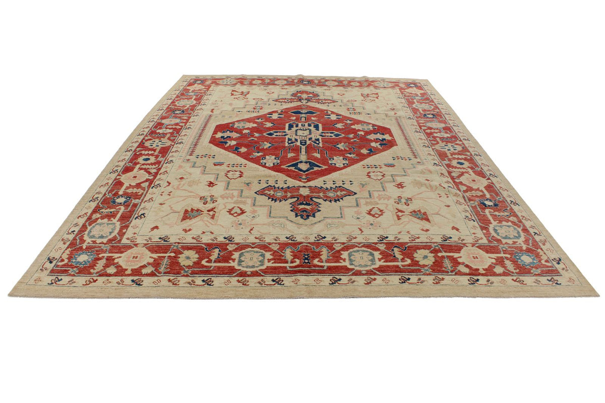 9x12 Ivory and Red Turkish Oushak Rug