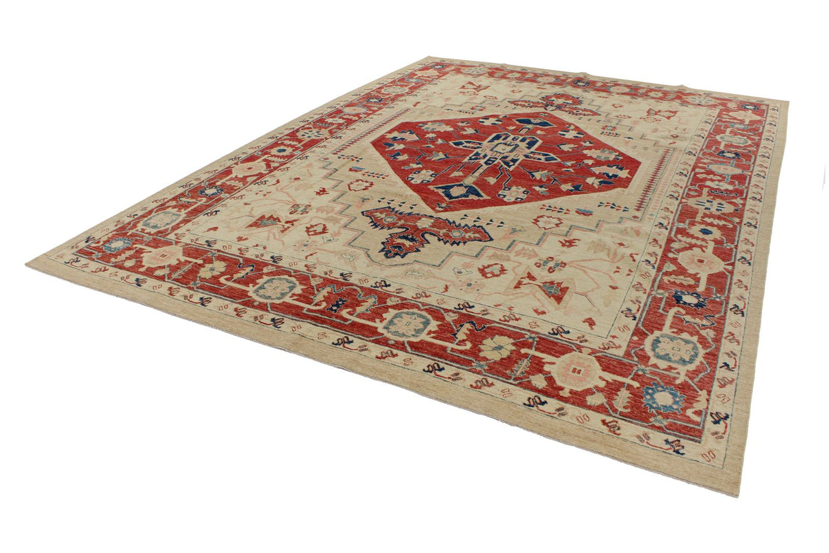 9x12 Ivory and Red Turkish Oushak Rug