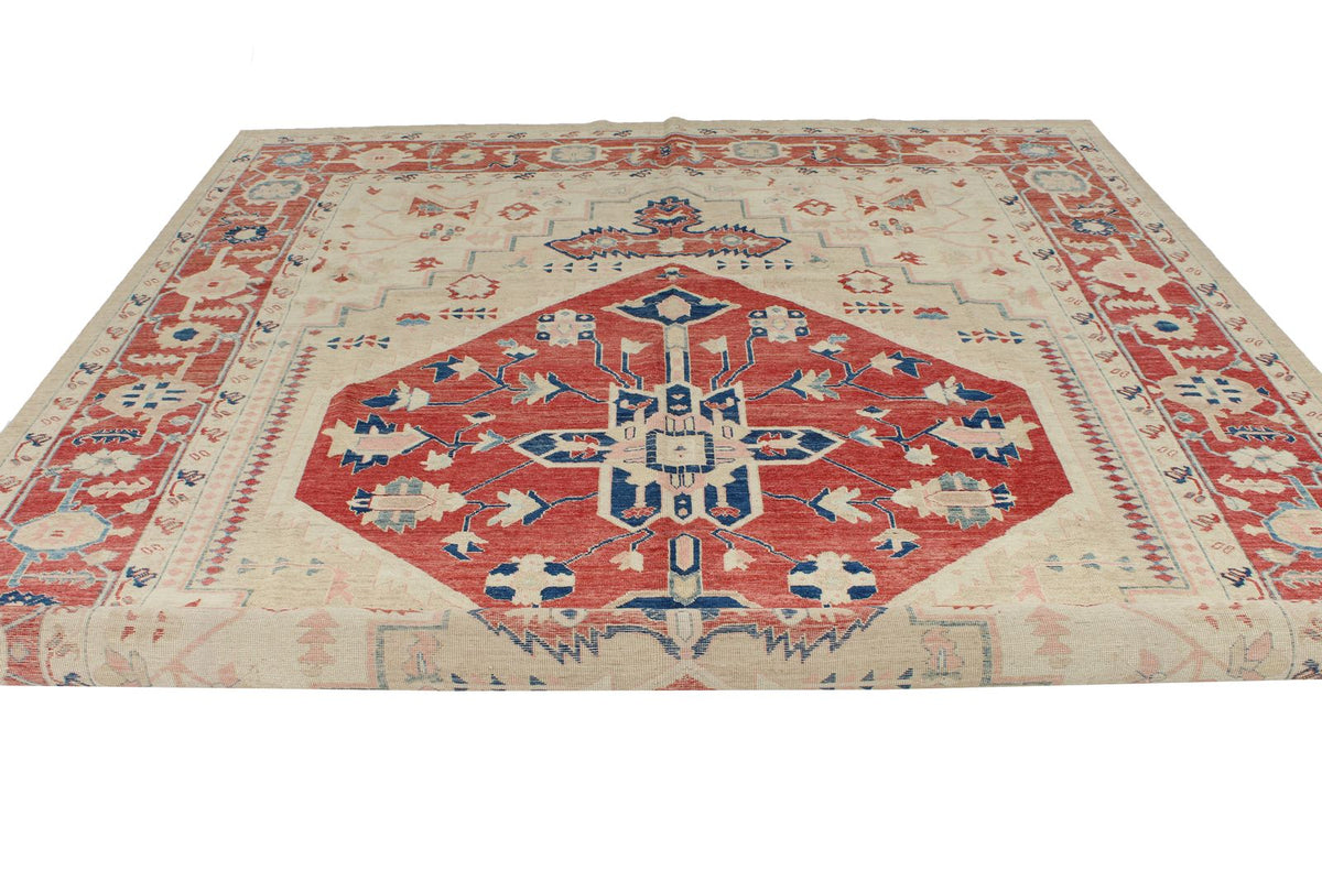 9x12 Ivory and Red Turkish Oushak Rug