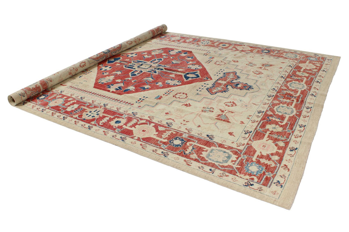9x12 Ivory and Red Turkish Oushak Rug