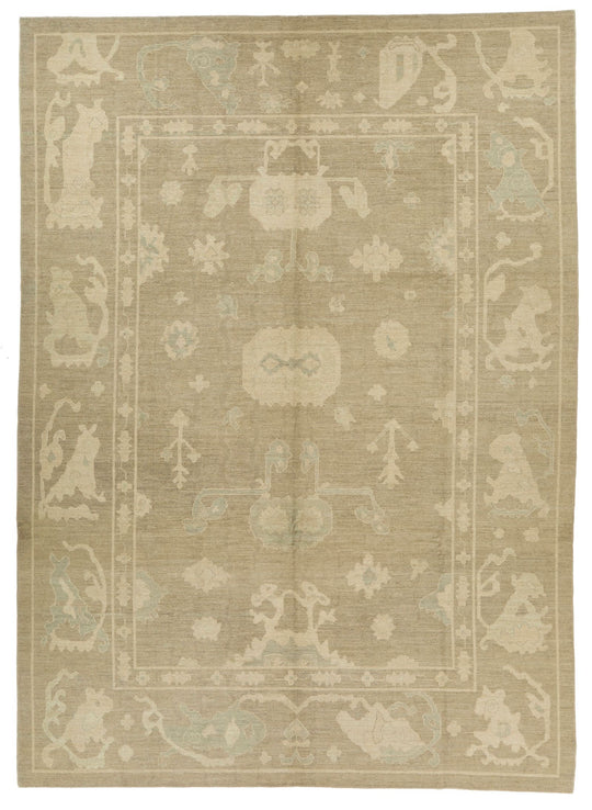10x14 Ivory and Brown Turkish Oushak Rug