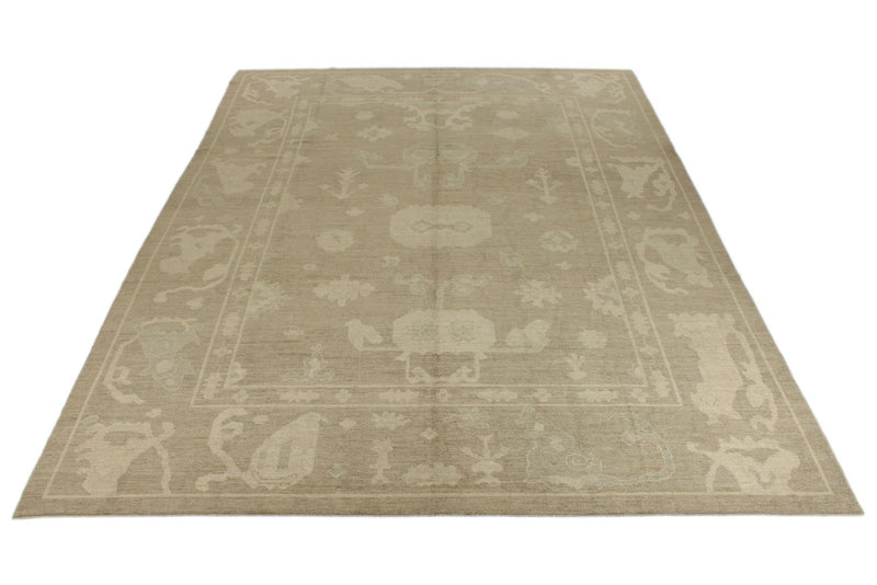 10x14 Ivory and Brown Turkish Oushak Rug