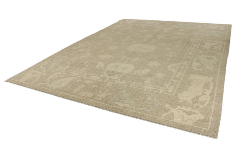 10x14 Ivory and Brown Turkish Oushak Rug