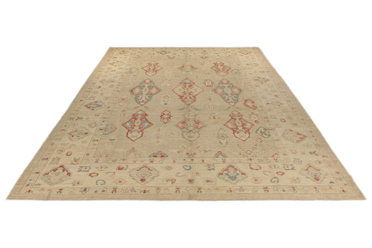 10x15 Brown and Ivory Turkish Oushak Rug