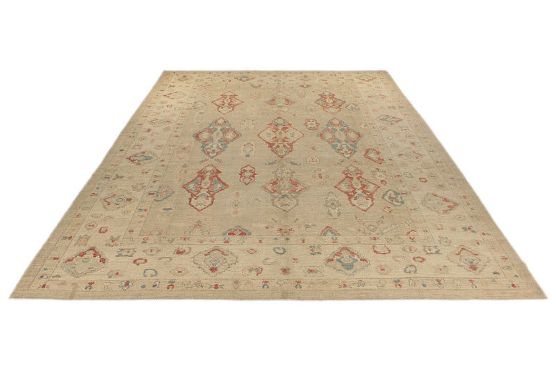 10x15 Brown and Ivory Turkish Oushak Rug