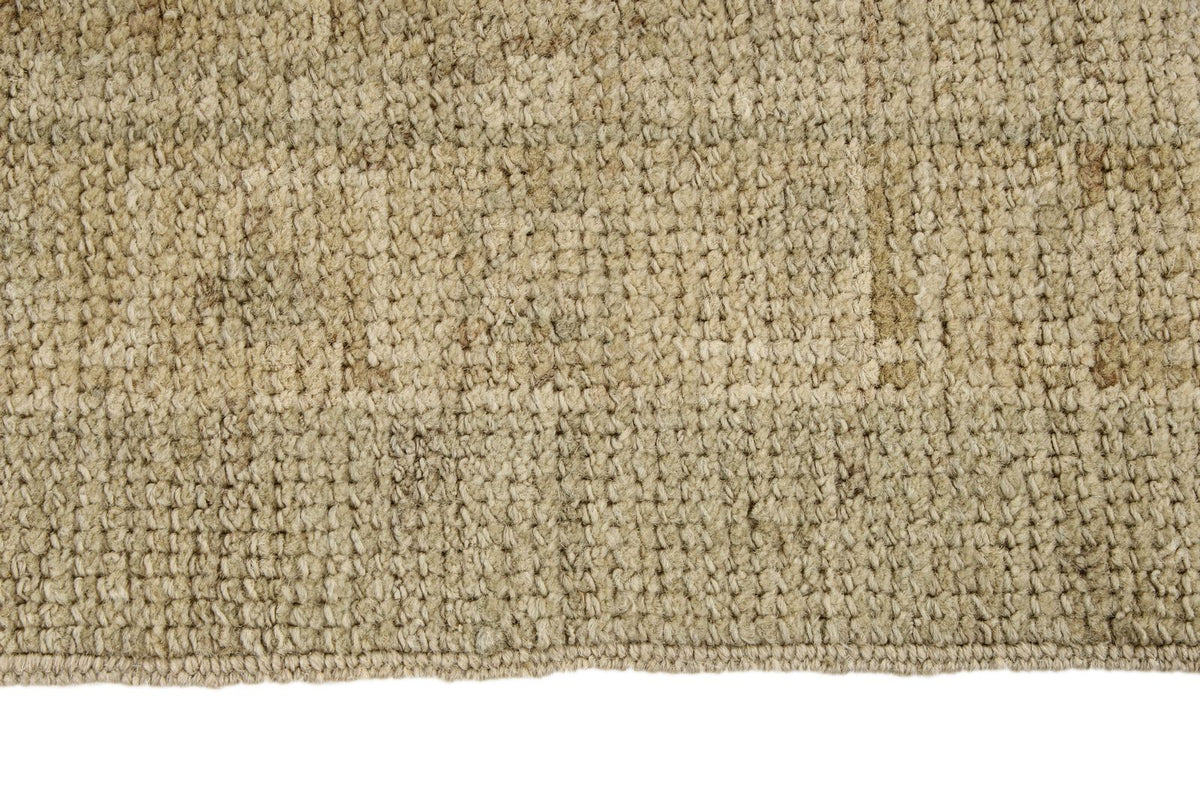 4x29 Green and Ivory Turkish Oushak Runner