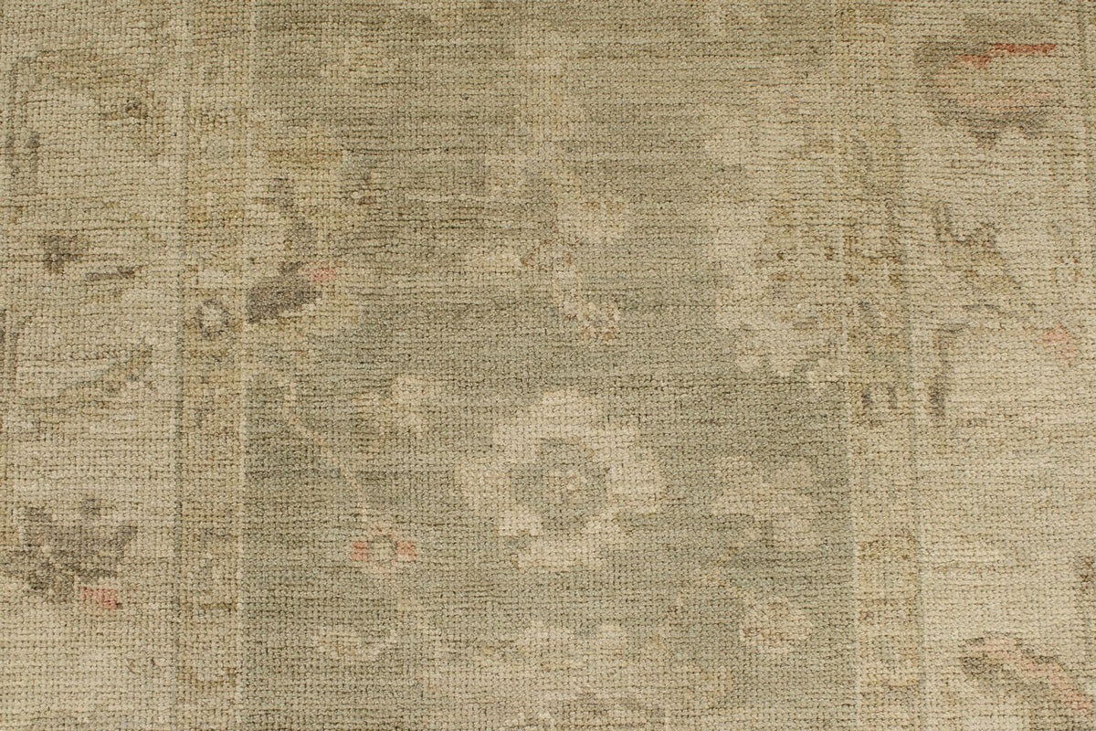 4x29 Green and Ivory Turkish Oushak Runner