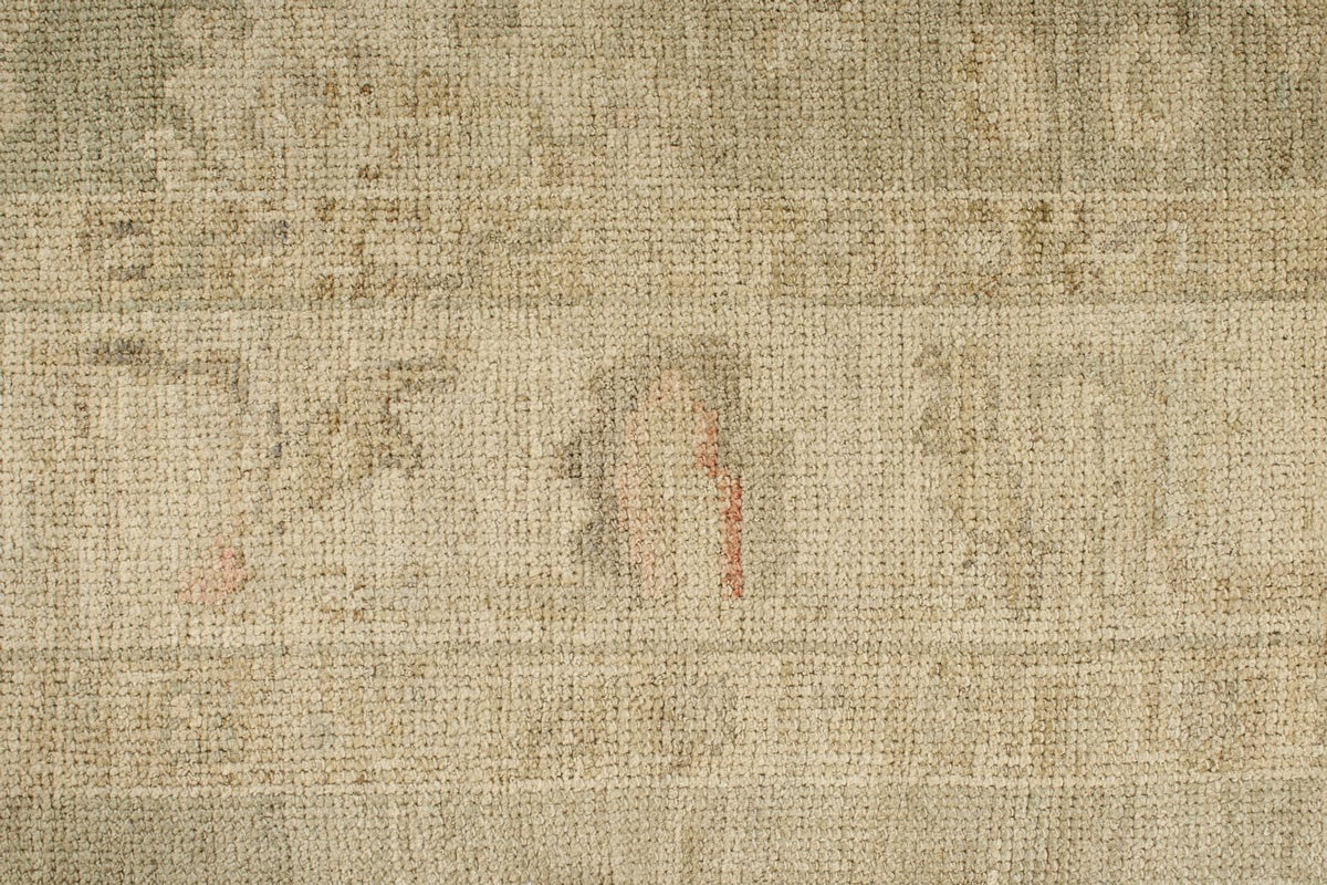 4x29 Green and Ivory Turkish Oushak Runner