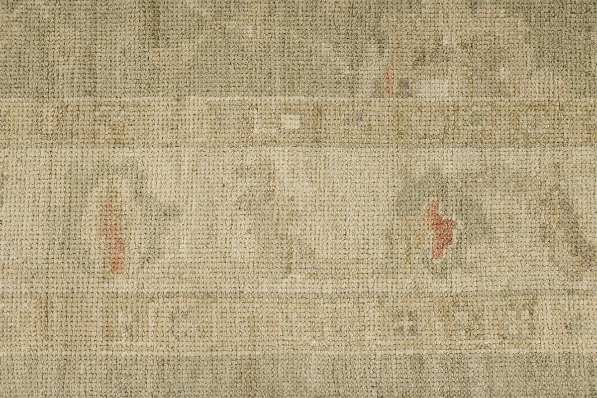 4x29 Green and Ivory Turkish Oushak Runner