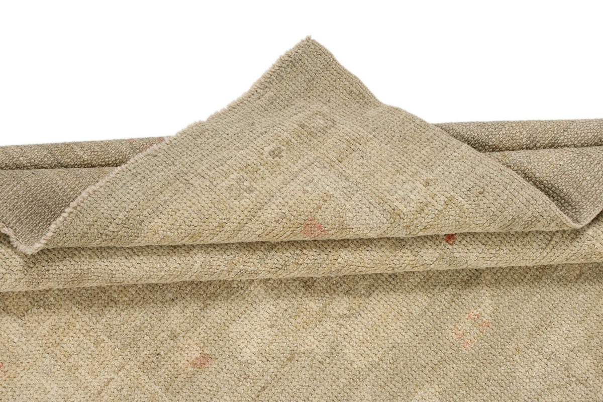 4x29 Green and Ivory Turkish Oushak Runner