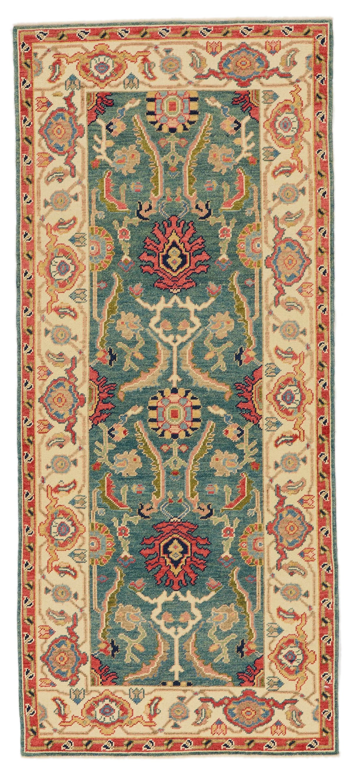 3x6 Green and Ivory Oushak Runner